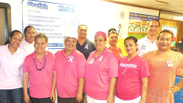 StarKist Samoa management including Taotasi Archie Soliai (far right back row) and some of the cannery’s employees, wearing pink last Friday, for Breast Cancer Awareness Month of October