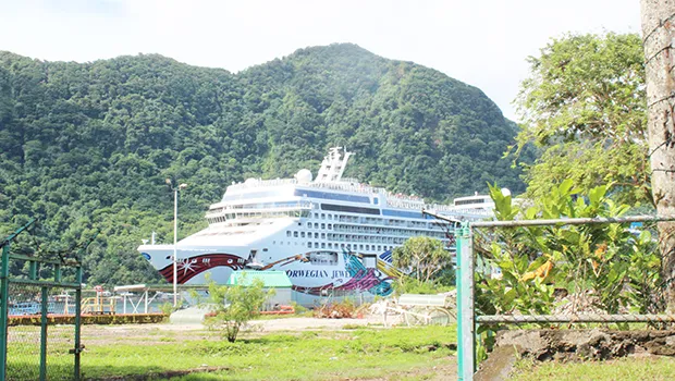 Norwegian Jewel entering the fuel dock at the Port of Pago Pago