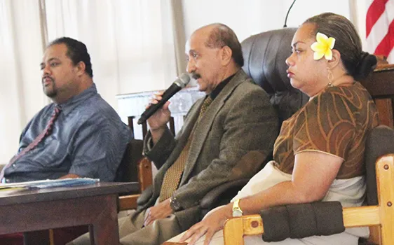 [l-r] Commerce Department deputy director Uili Leauanae; DOC fishery development coordinator Tamatoa Tony Langkilde; and Marine and Wildlife Resources deputy director, Selaina Vaitautolu