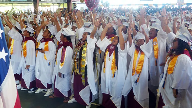 A look at some of the 225 graduates of Tafuna High School class of 2018 during their commencement ceremony Monday morning at the Tafuna High gymnasium. Their theme was "Tu'utu'u i le loloto, e tamali'i le poto”. [photo: Leua Aiono Frost]