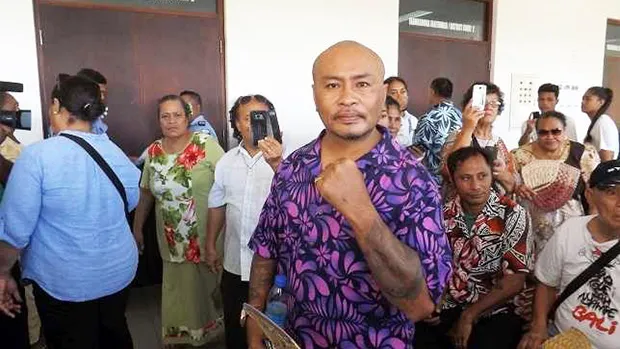  Talalelei Pauga and supporters outside court in Apia  