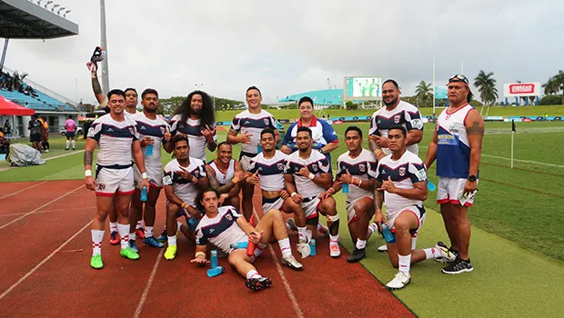 Team Talavalu after playing their last match of the Oceania Sevens Championships Day 1 Pool C.
