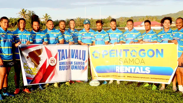 Head coach Tommy Elisara (center) with the athletes that will represent American Samoa as the TALAVALU Rugby Team