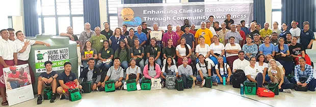 This photo provided by the Tank Guy Pago Pago shows participants on the Feb. 7 conclusion of the three-day American Samoa Resilience Summit to enhance ‘Climate Resilience’.