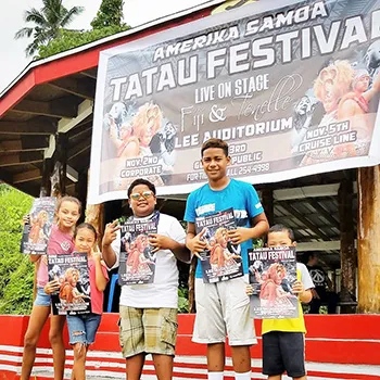 A group of youngsters who gathered at the fale Samoa in front of CBT this past Saturday to help promote the Amerika Samoa Tatau Festival