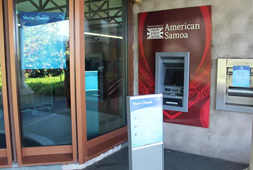ATM for the Territorial Bank of American Samoa (TBAS), located at the entrance to the former Tafuna branch of Bank of Hawaii.