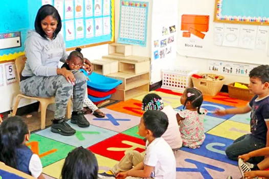 Students and teacher at Bayview school