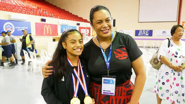  High school weightlifter Olivia Selemaia with Beatrice Faumuina