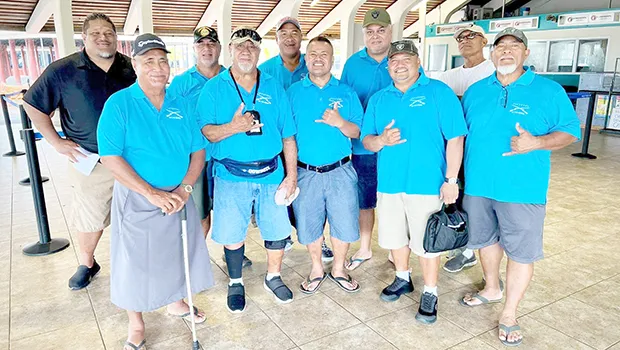 (L-R) Back row: Milovales Solaita, Asila Ume, Laloaoa Sialega, club secretary Fiti Galeai, club treasurer Faatili, Aumua. Front row: Seupule Leo, Tavui, Penieli Tela, Viena, and Pete Faamui. 