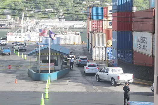 Traffic from the west heading east towards Fagatogo last Friday morning diverted through the main dock 