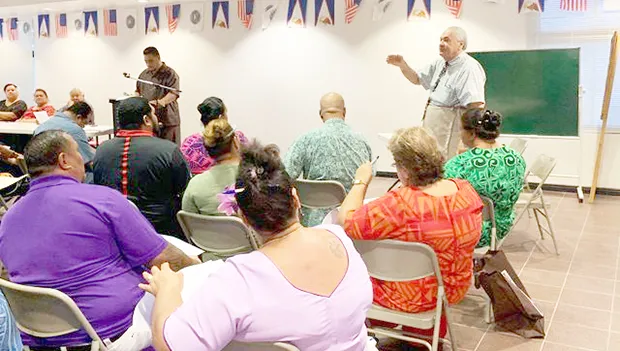 Chief Election Officer, Dr. Lealofi Uiagalelei, speaking at election training