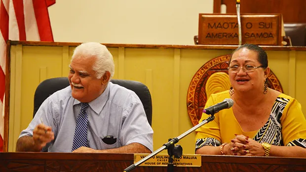 Treasurer Ueligitone Tonumaipe’a and Budget Director Cathy Aigamaua-Saelua