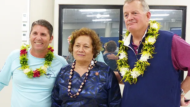 Congresswoman Aumua Amata (center) with the Director of the US Mint, David J. Ryder (right); and a US Mint staffer (left). 