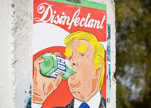 Cartoon of Trump drinking from a bottle