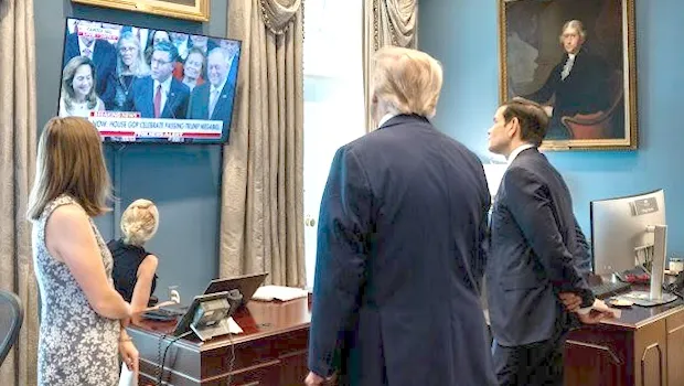 President Trum and Marco Rubio watch House vote