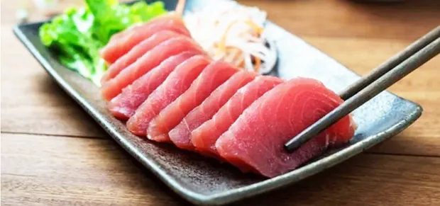 A plate of yellowfin sashimi