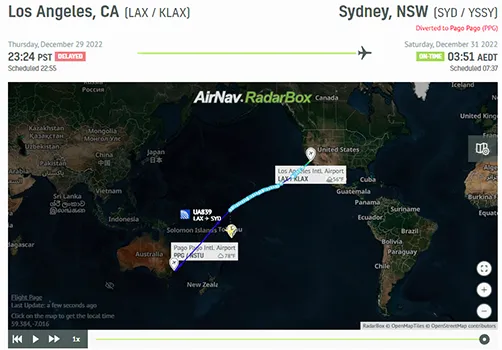 The image shows the aircraft flight on Radarbox.com