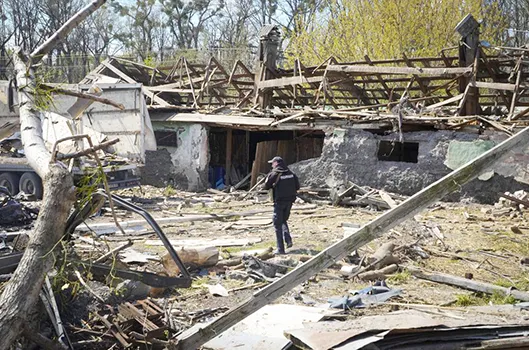 A destroyed area in Kyiv, Ukraine