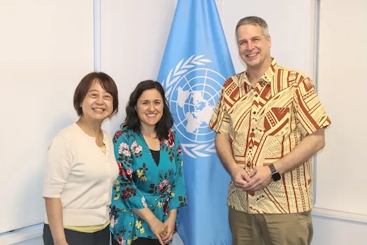 Deputy Representative Eri Taniguchi, UNW Fiji MCO Rep Alison Davidian and UN Fiji Resident Coordinator Dirk Wagener 