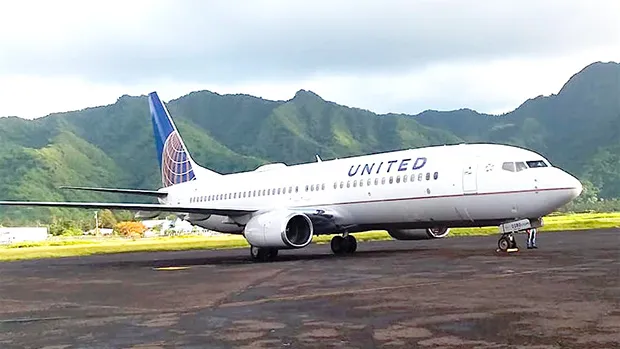 United Airlines plane on the ground in Pago Pago