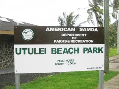 Utulei Beach Park sign