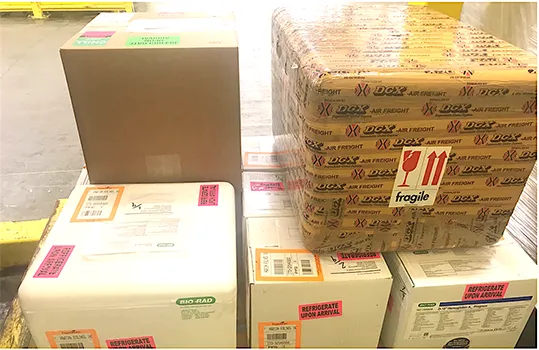 aA“priority shipment” of vaccine at Hawaiian Airlines' “chiller” 