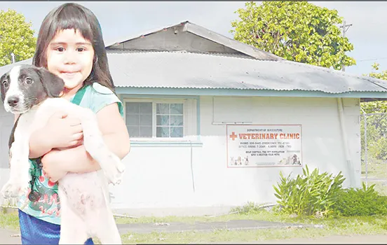 The Veterinary Clinic of American Samoa with child and dog standing in front