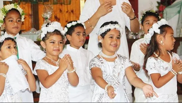 Youngsters celebrating White Sunday in a 2017 Samoa News file photo