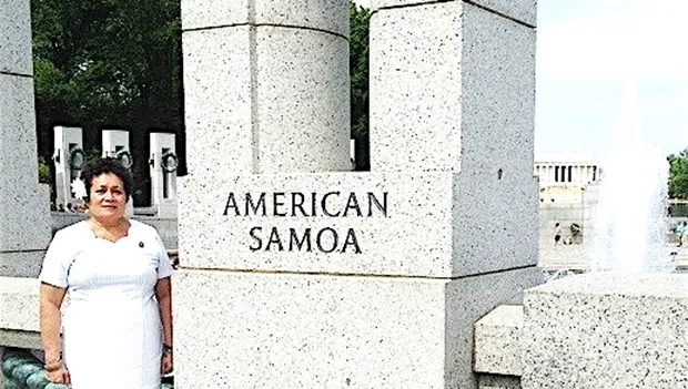 Amata at American Samoa pillar of the WW II memorial in Washington, D.C.