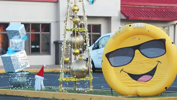 holiday decorations in front of a business in Tafuna