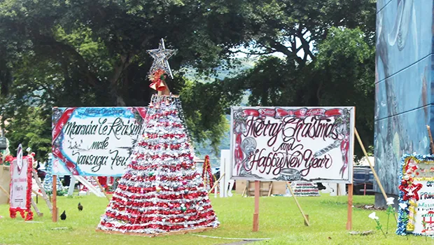 Christmas decorations on the A.P. Lutali Executive Office Building west lawn