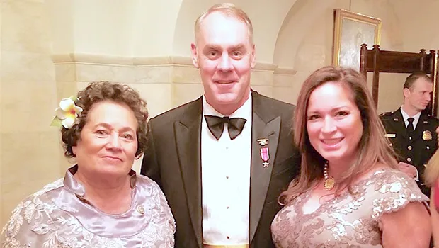 Ryan Zinke and Mrs. Zinke chat with Congresswoman Aumua